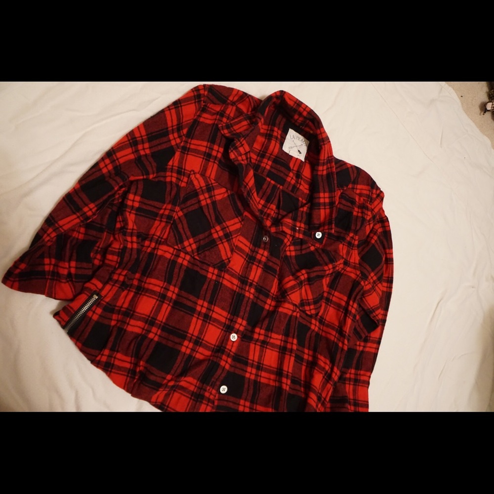 red la hearts flannel with zipper on the side